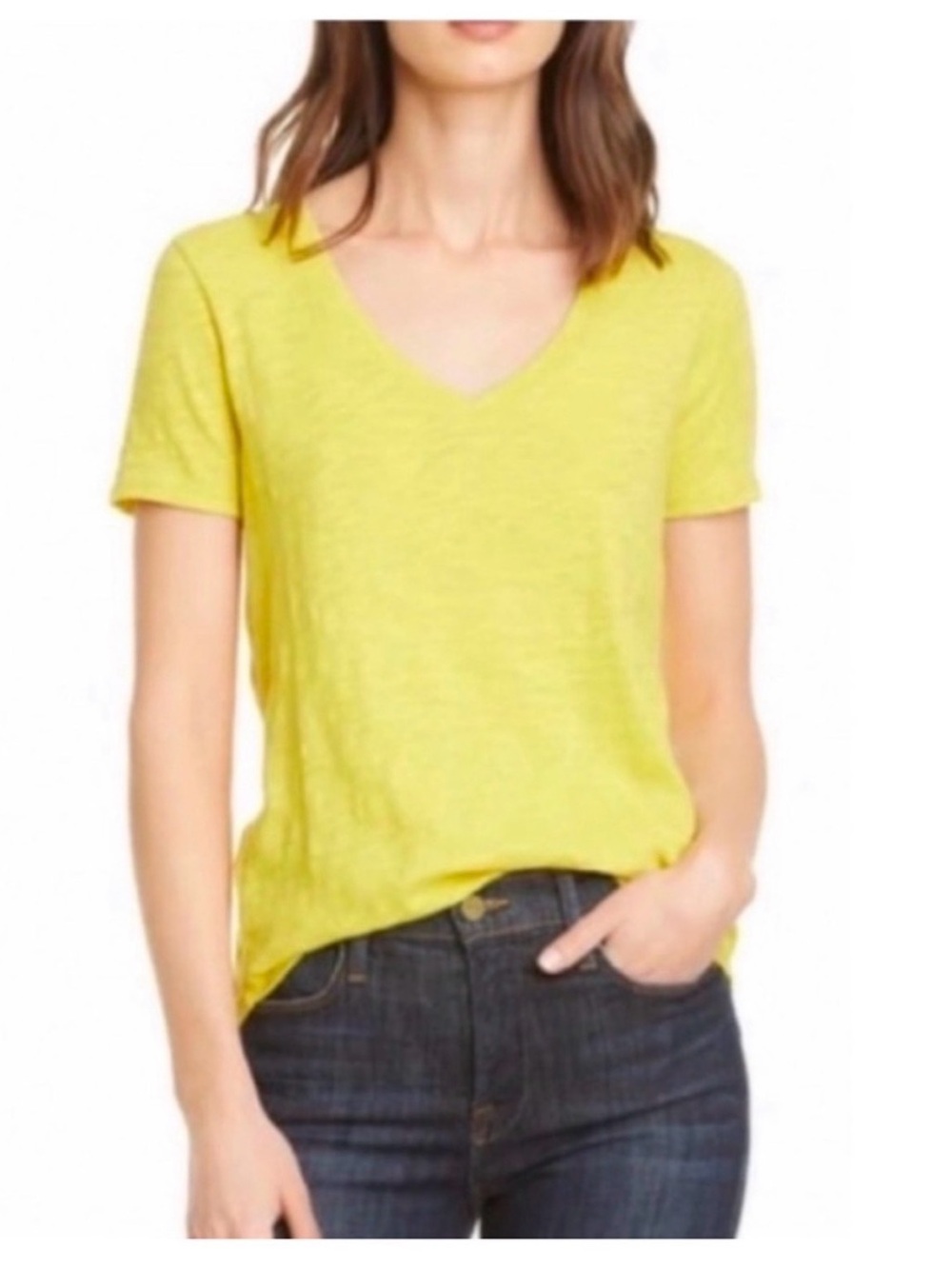 ATM Anthony Thomas Melillo Yellow V-Neck Short Sleeve Tee
